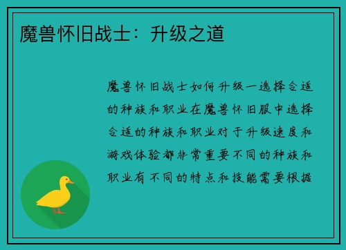 魔兽怀旧战士：升级之道